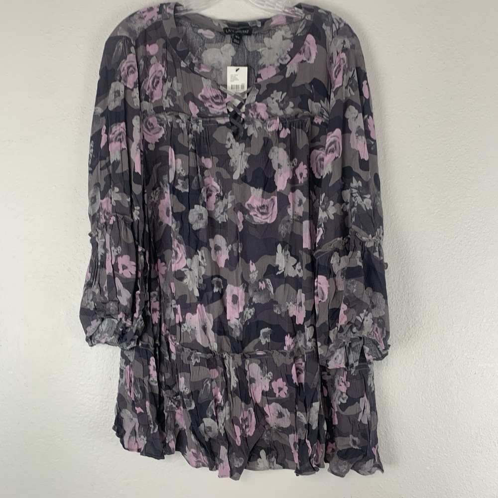 Lane Bryant Top Womens 14/16 Floral Flare‎ 3/4 Sleeve Blouse Boho Rayon Romantic